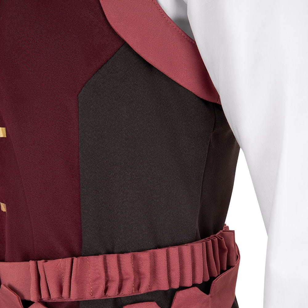 Falco vest side detail showing the dark inset panel and pink waist strap with fabric loops