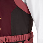 Falco vest side detail showing the dark inset panel and pink waist strap with fabric loops