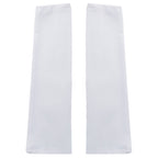 Pair of plain white fabric accessory pieces for the Enterprise cosplay costume laid flat
