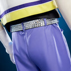 Rear waist detail of Riku costume showing rows of faceted silver-colored belt decorations and purple belt loops