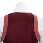 Falco costume upper-back detail showing the white collar zipper and burgundy vest between the shoulder straps
