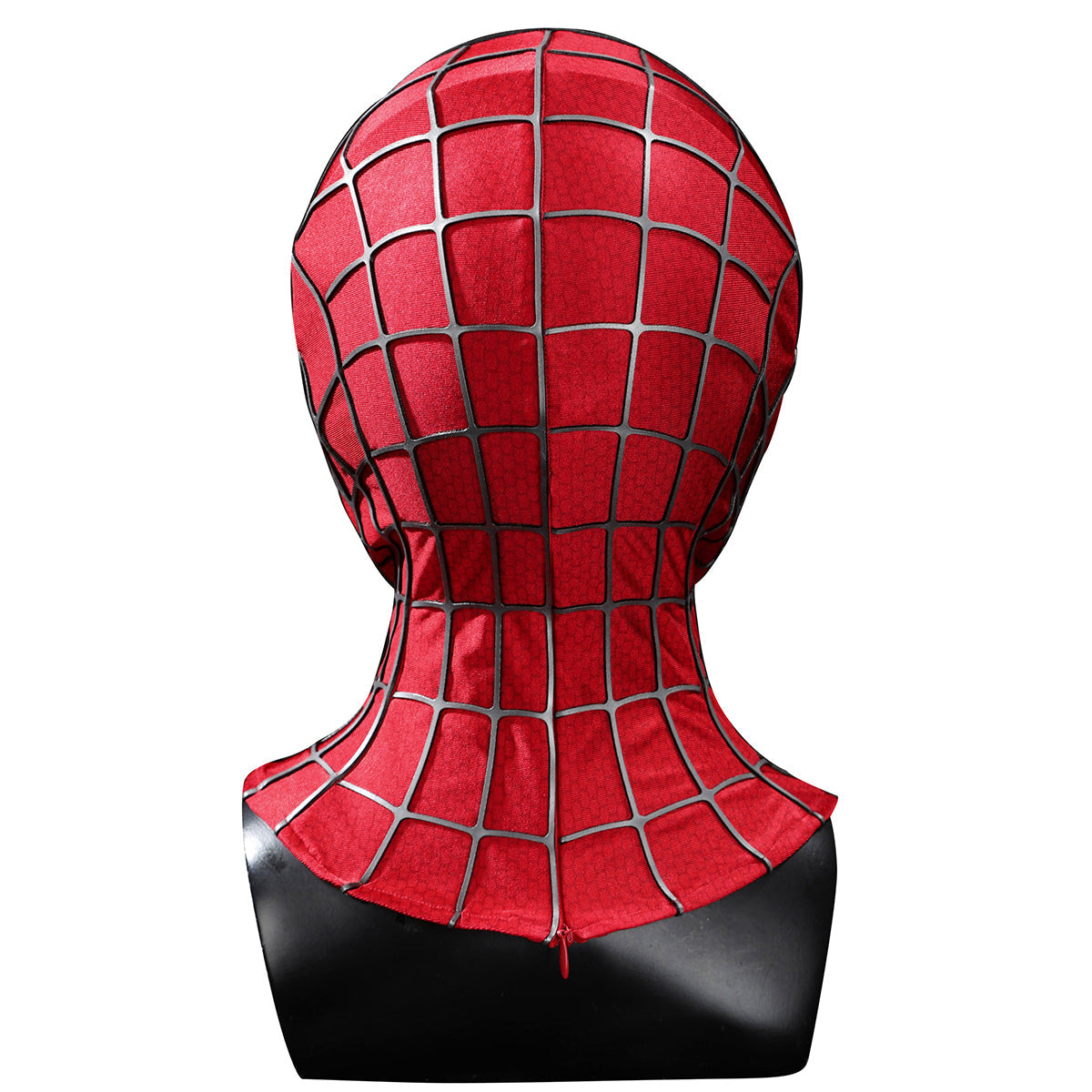 Back view of the 2002 Spider-Man mask showing the central zipper down the nape