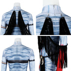 Varang back detail collage showing the zipper, fringe attachment clips and black fringe draped along the arms