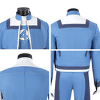 Human Torch costume detail collage showing the jacket neckline, back yoke, top back seam and jacket hem