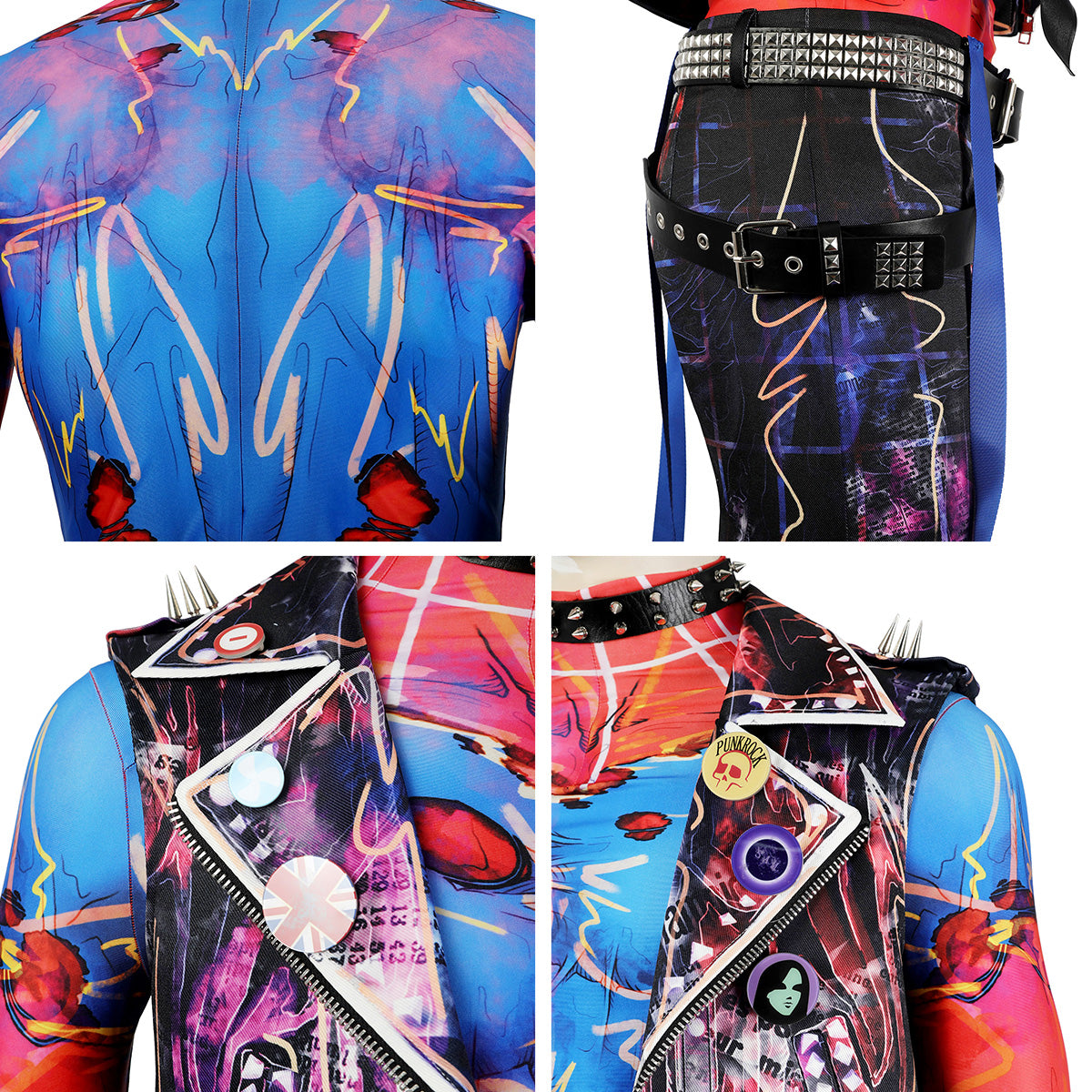 Spider-Verse Spider-Punk Hobie Cosplay Costume with Wig
