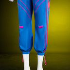 Jubilee blue trouser detail showing pink knee accents, side stripes and gathered cuffs with pink cords