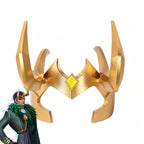 Marvel Rivals Loki Presidential Attire gold-colored horned headpiece with a yellow center detail beside character artwork