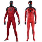 Marvel Spider-Man Scarlet Spider II red-and-black cosplay suit displayed beside a game character reference
