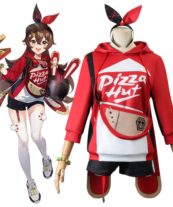 Genshin Impact Amber Pizza Hut Halloween Cosplay Costume