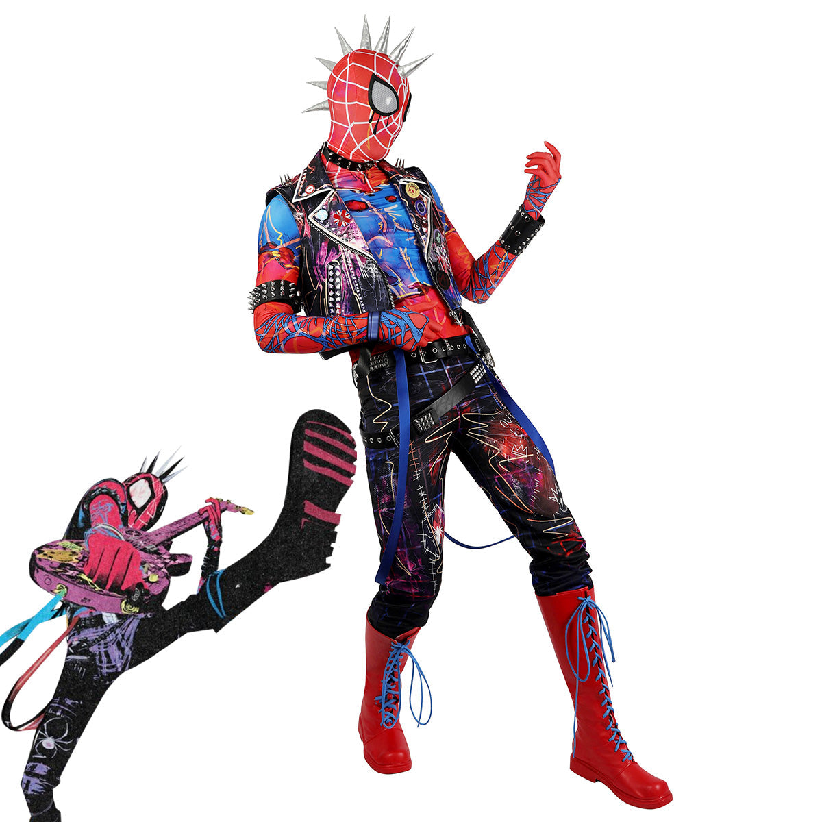 Spider-Verse Spider-Punk Hobie Cosplay Costume with Wig