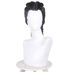 Front view of the Earth-42 Miles Morales black wig showing paired braids and short side sections