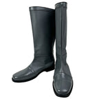 Front and angled view of the Aang tall gray cosplay boots with rounded toes and black soles