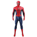 Full front view of the 2002 Spider-Man red and navy costume with mask and chest spider emblem
