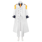 Full front view of the Aokiji Kuzan white admiral coat over a white vest, navy shirt and yellow tie