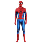Full front view of the Spider-Man: Brand New Day costume with a matching mask, black chest emblem and web pattern