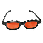 Front view of the Augusta orange-lens cosplay glasses with raised black details along the top of the frames