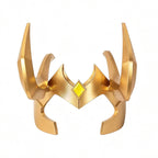 Front view of the Loki Presidential Attire cosplay headpiece with tall curved horns and a yellow diamond-shaped accent