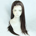 Angled front view of the Hyuna brown wig with long face-framing lengths and a visible lace hairline