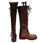 Rear and side view of the Lady brown boots showing long back zippers and black soles