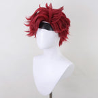 Opposite front angle of the Gambit red cosplay wig showing tall spikes and swept wavy bangs