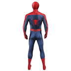 Full back view of the 2002 Spider-Man costume with a large red spider emblem on the navy back