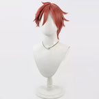 Three-quarter view of the Kyoya Oiranzaka wig showing long front strands and short outward-curved side spikes