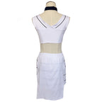 Back view of the Katara white two-piece costume showing the V-shaped neckline and gathered skirt waistband