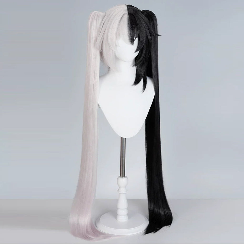 Opposite angled view of the Sparxie wig showing white face-framing strands and curved twin-tail ends