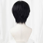 Back view of Sojiro Seta black wig showing short layered hair and wispy tapered ends at the nape