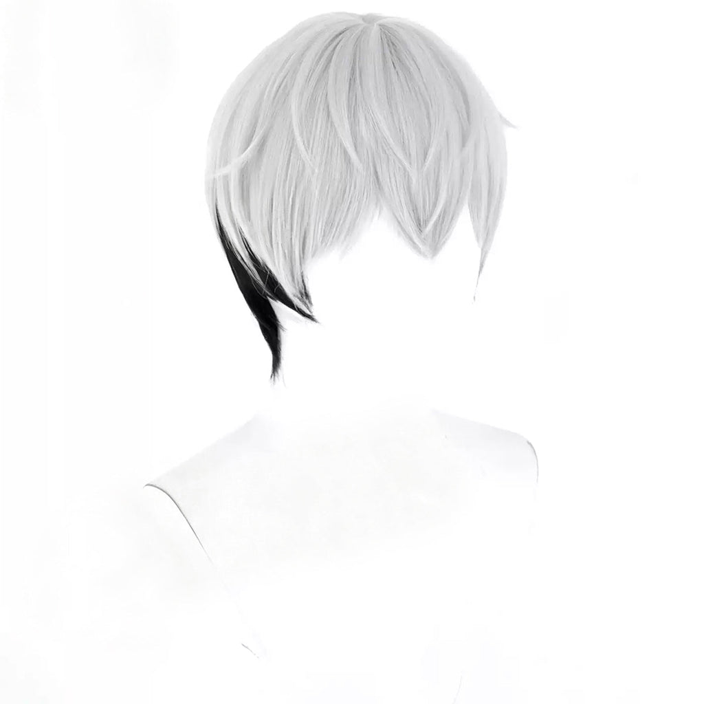 Opposite angled view of the Mizuki wig showing a pointed central fringe and contrasting black lower layers
