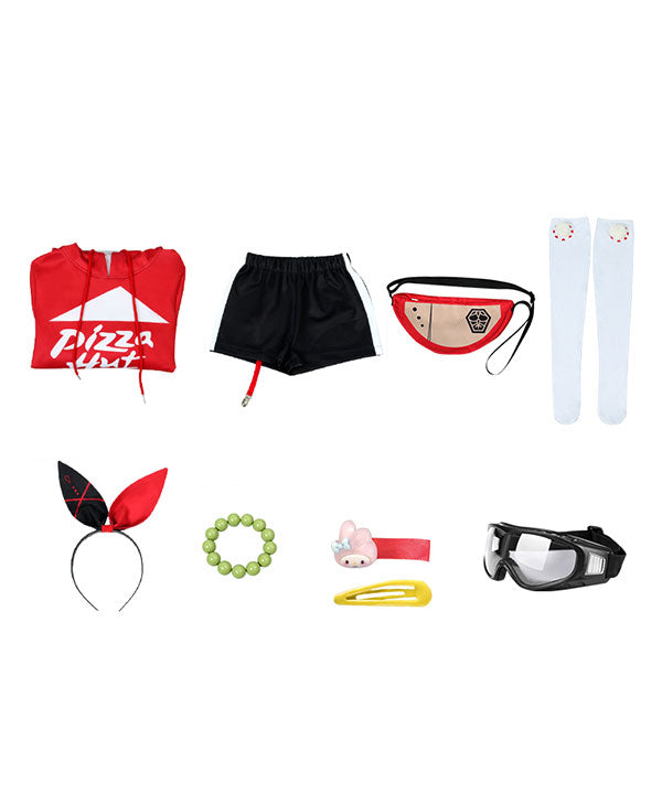 Genshin Impact Amber Pizza Hut Halloween Cosplay Costume