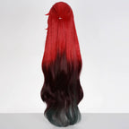 Back view of the Himeko Nova wig with a small half-up section and red-to-dark gradient waves