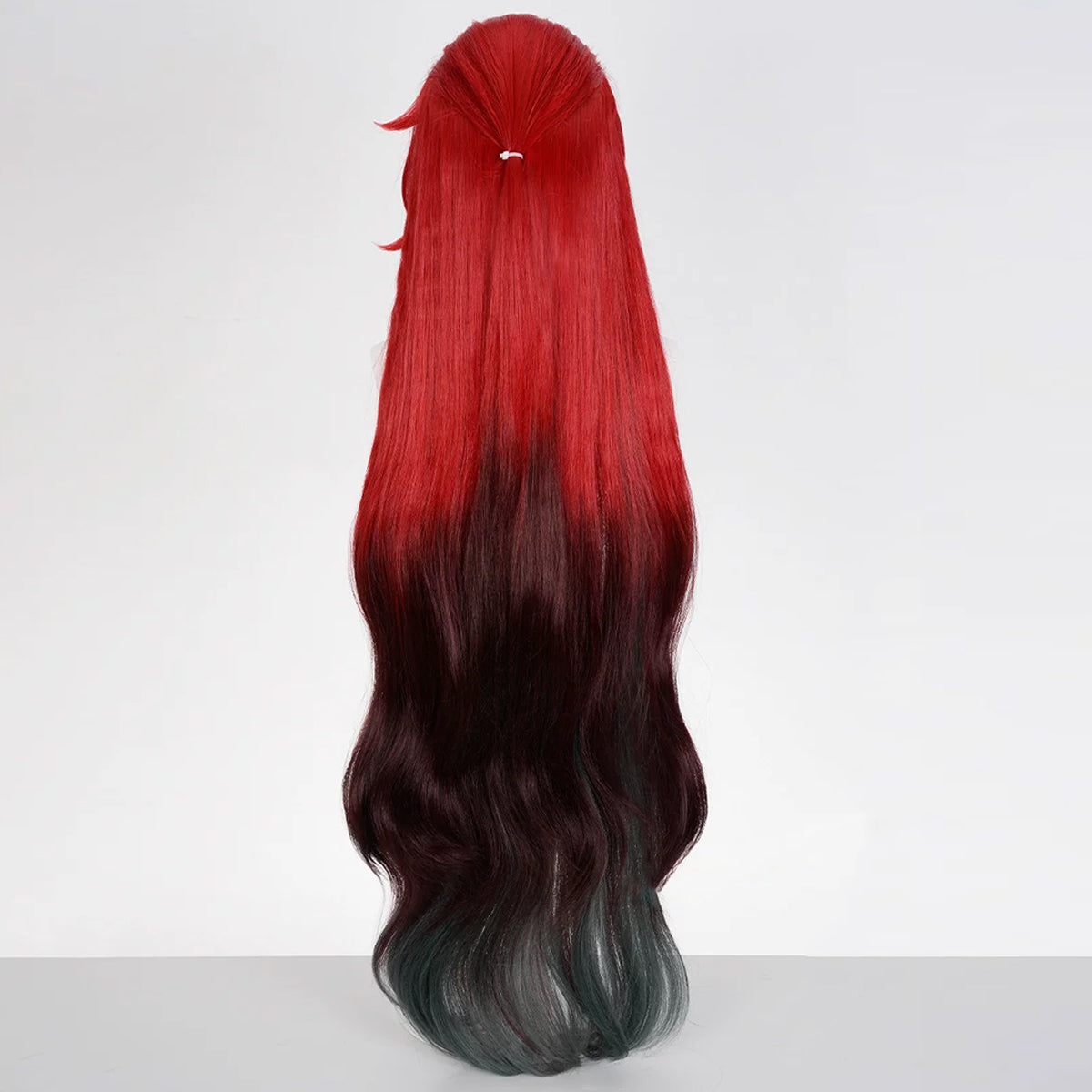 Back view of the Himeko Nova wig with a small half-up section and red-to-dark gradient waves