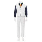 Aokiji Kuzan cosplay uniform without the coat, showing a white vest and trousers with navy shirt and yellow tie