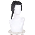 Opposite angled front view of the Miles Morales braided wig showing the center part and loose side hair