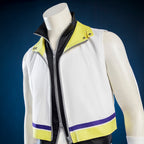Close-up of Riku layered sleeveless tops showing a yellow collar, black inner top and silver-colored zippers