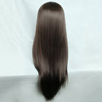 Back view of the Hyuna long brown cosplay wig showing straight hair and tapered ends