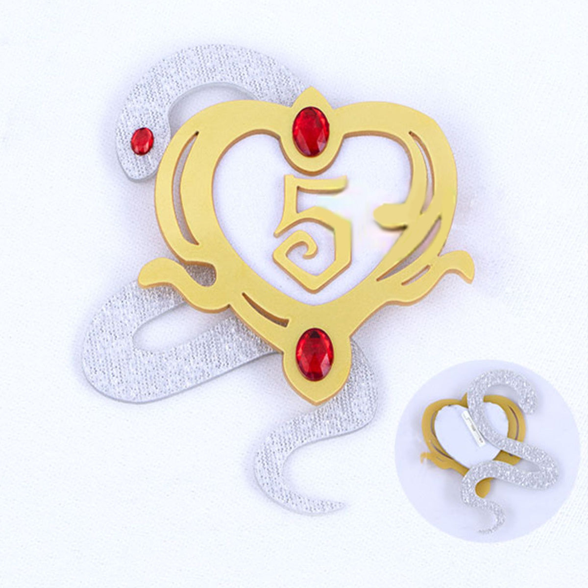 Fiona Gilman Crimson Priestess arm ornament with a gold-tone heart, number five, red gems and silver-colored snake detail