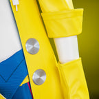 Jubilee coat detail showing the folded yellow sleeve cuff and two round silver-colored front accents