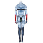 Back view of the Varang bodysuit without accessories, showing the center zipper and circular tail attachment area