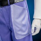 Close-up of the light lavender patch pocket on Riku purple cosplay trousers