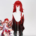 Honkai Star Rail Himeko Nova long red cosplay wig with dark gradient ends beside a character illustration